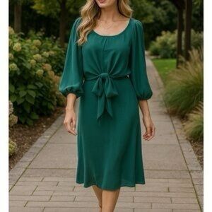 Anthropologie Maeve Emerald Tie Front Midi Dress